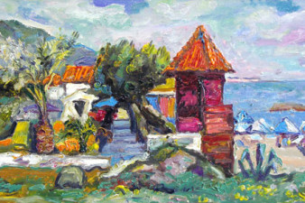 Пейзаж с красной башней. 2008. Холст, масло. 60х100